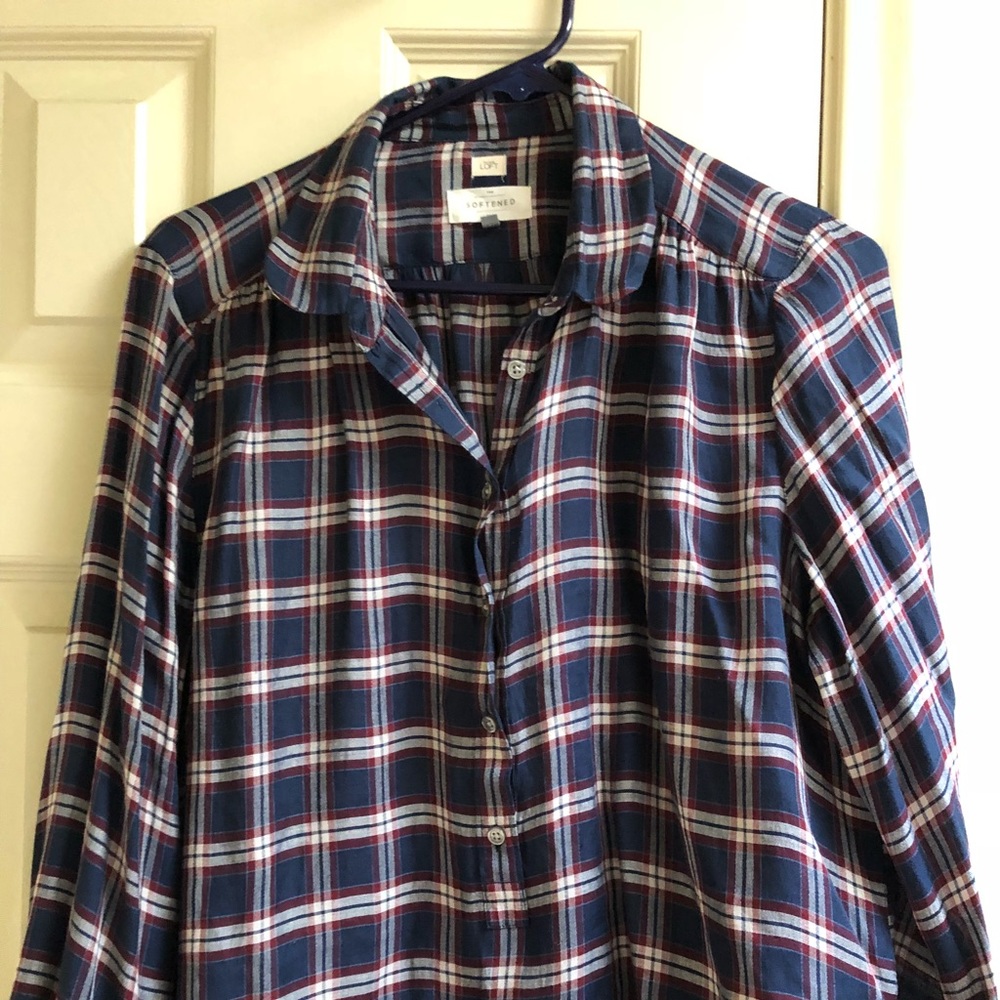 Long sleeve cotton plaid shirt